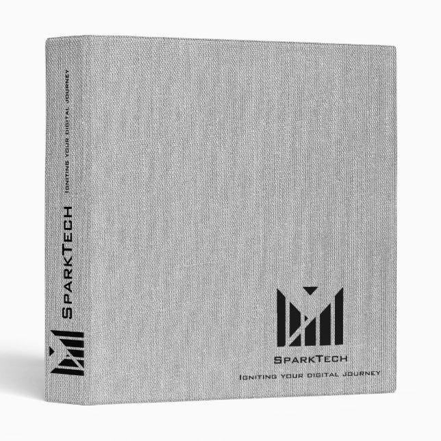 White Fabric Texture Elegant Monogram Logo Custom 3 Ring Binder (Front/Spine)