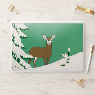 White Face Brown Female Deer Pin Tree Snow Green HP Laptop Skin