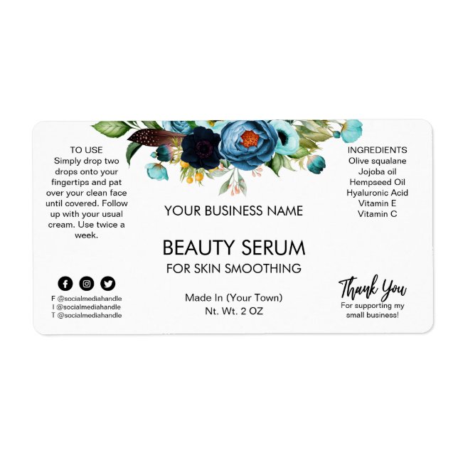 White Face Serum Labels With Blue Flowers (Front)