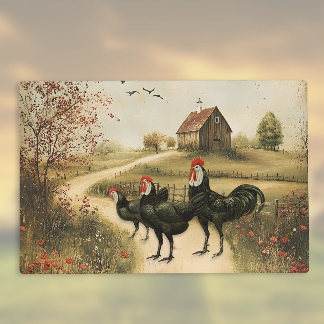 White Faced Black Spanish Bantam Roosters Chickens Placemat (Creator Uploaded)