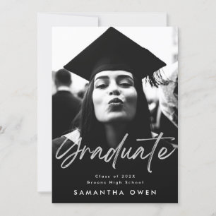 White Fade Brush Graduate Modern Script Photo Announcement