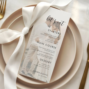 White Faded Photo Fading Overlay Let's Eat Wedding Menu