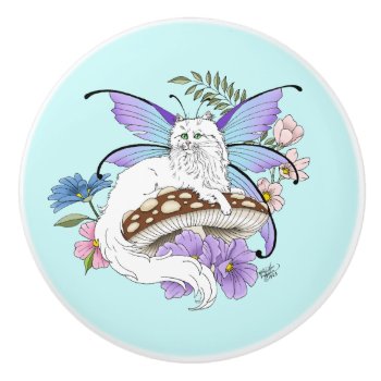 White Fairy Cat Mushroom Ceramic Knob by tigressdragon at Zazzle