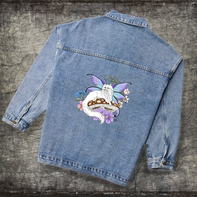 White Fairy Cat Mushroom Denim Jacket (Creator Uploaded)