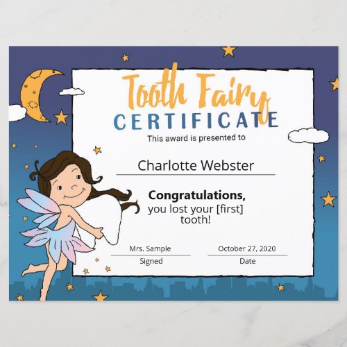 White Fairy Clip Art First Lost Tooth Certificate