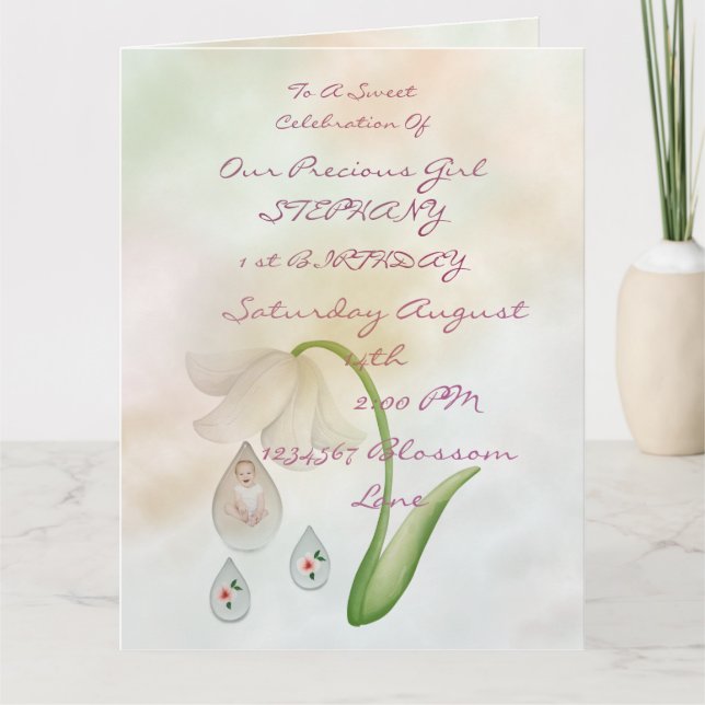 White Fairy droplets 1 st birthday card  (Front)