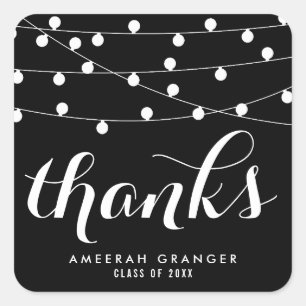 White Fairy Lights Black Thank You Sticker