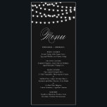 White Fairy Lights | Black Wedding Menu Card<br><div class="desc">Customizable menu card featuring white whimsical fairy lights. Other colors are available. This is a part of a wedding suite "FAIRY LIGHTS" - matching items are available.</div>