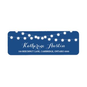 White Fairy Lights   Blue Return Address Label