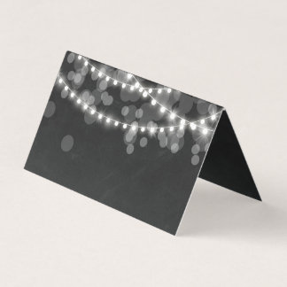 White Fairy Lights & Chalkboard Place Card