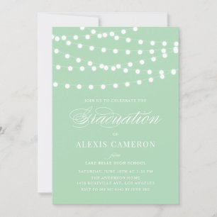 White Fairy Lights Mint Green Graduation Party Invitation