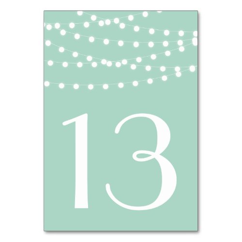 White Fairy Lights  Mint Table Numbers Card