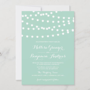 White Fairy Lights   Mint Wedding Invitation