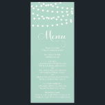 White Fairy Lights | Mint Wedding Menu Card<br><div class="desc">Customizable menu card featuring white whimsical fairy lights. Other colors are available. This is a part of a wedding suite "FAIRY LIGHTS" - matching items are available.</div>