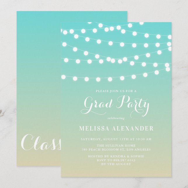 White Fairy Lights | Ombre Graduation Invitation (Front/Back)