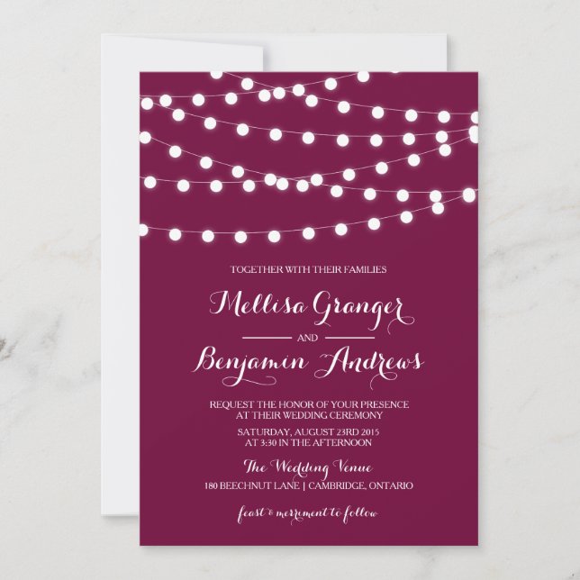 White Fairy Lights | Poppy Wedding Invitation (Front)
