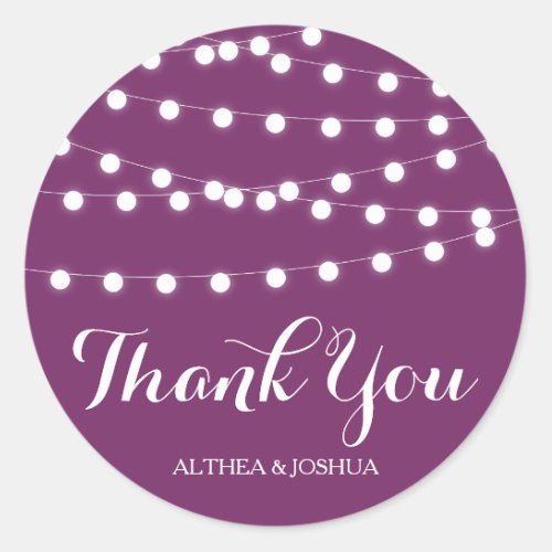 White Fairy Lights  Purple Thank You Stickers