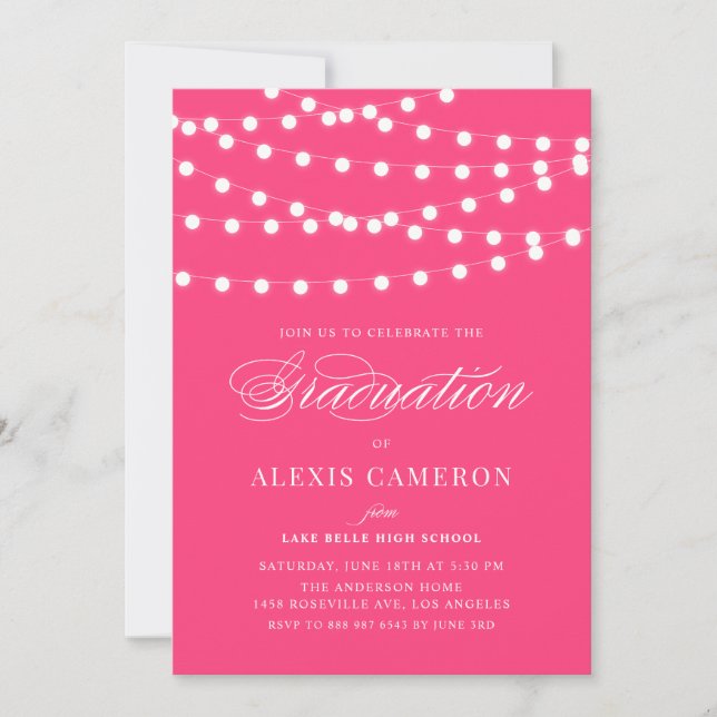 White Fairy Lights | Red Graduation Invitation (Front)