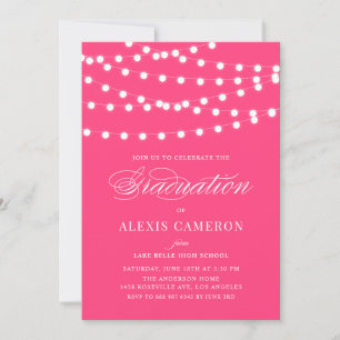 White Fairy Lights   Red Graduation Invitation