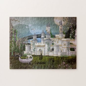 White Fairytale Castle And Swan Boat Puzzle by kitandkaboodle at Zazzle