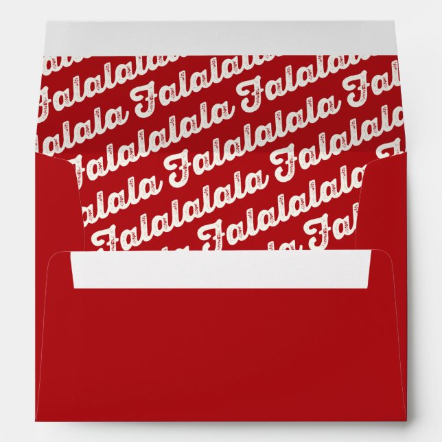White Falalalala Bold Script On Red Modern Holiday Envelope (Back (Bottom))