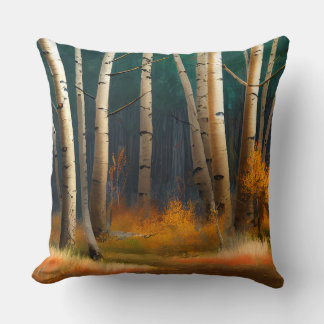 White fall birch trees with autumn leaves  throw pillow