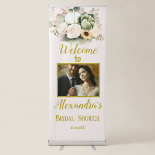White fall floral Bridal Shower Welcome photo Retractable Banner