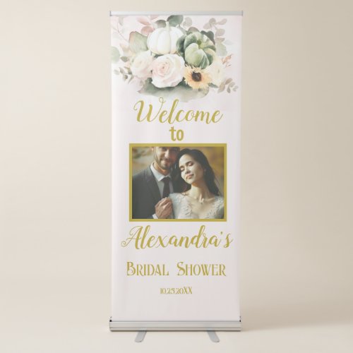 White fall floral Bridal Shower Welcome photo Retractable Banner