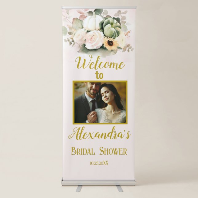 White fall floral Bridal Shower Welcome photo Retractable Banner (Front)