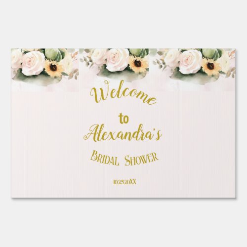 White fall floral Bridal Shower Welcome Sign