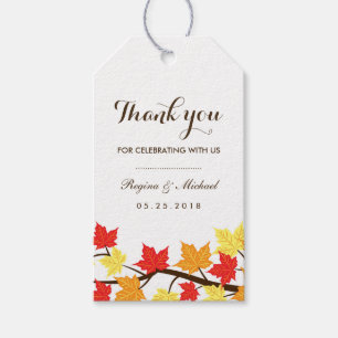 White Fall Maple Leaf Autumn Wedding Gift Tag