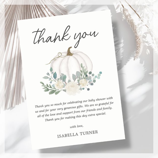 White Fall Pumpkin Baby Shower  Thank You Card (Creator Uploaded)