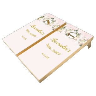 White fall Pumpkins floral Bridal Shower Cornhole Set