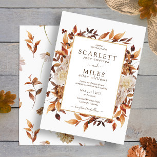 White Fall Terracotta Watercolor Floral Wedding Invitation