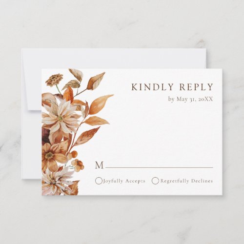 White Fall Terracotta Watercolor Floral Wedding RSVP Card