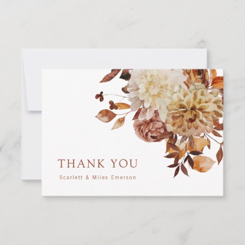 White Fall Terracotta Watercolor Floral Wedding Thank You Card