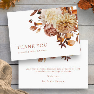 White Fall Terracotta Watercolor Floral Wedding Thank You Card