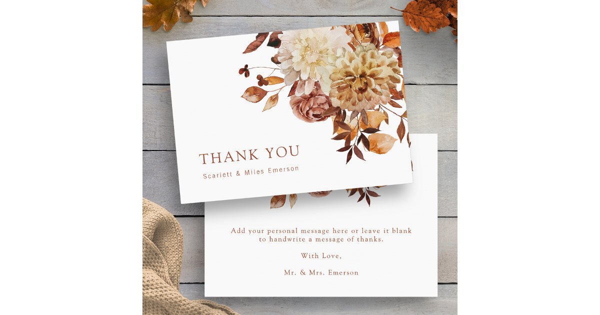 White Fall Terracotta Watercolor Floral Wedding Thank You Card | Zazzle