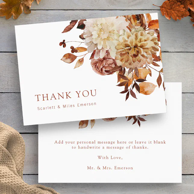 White Fall Terracotta Watercolor Floral Wedding Thank You Card | Zazzle