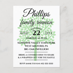 White Family Reunion Green Tree Silhouette Invitation Postcard