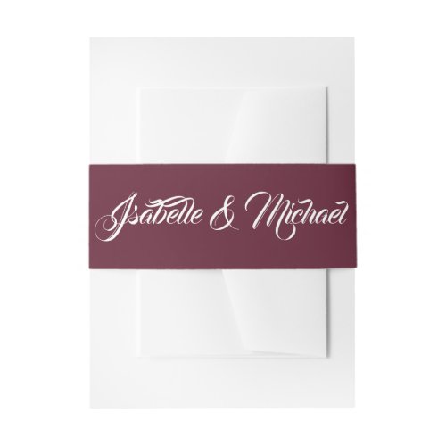 White Fancy Text on Burgundy Red Invitation Belly Band