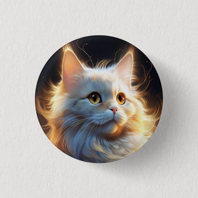 White Fantasy Cat Button (Front)