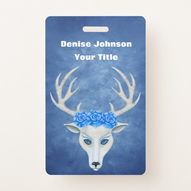 White Fantasy Deer Head Antlers Pretty Roses Blue