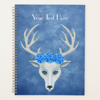 White Fantasy Deer Head Face Roses on blues Planner