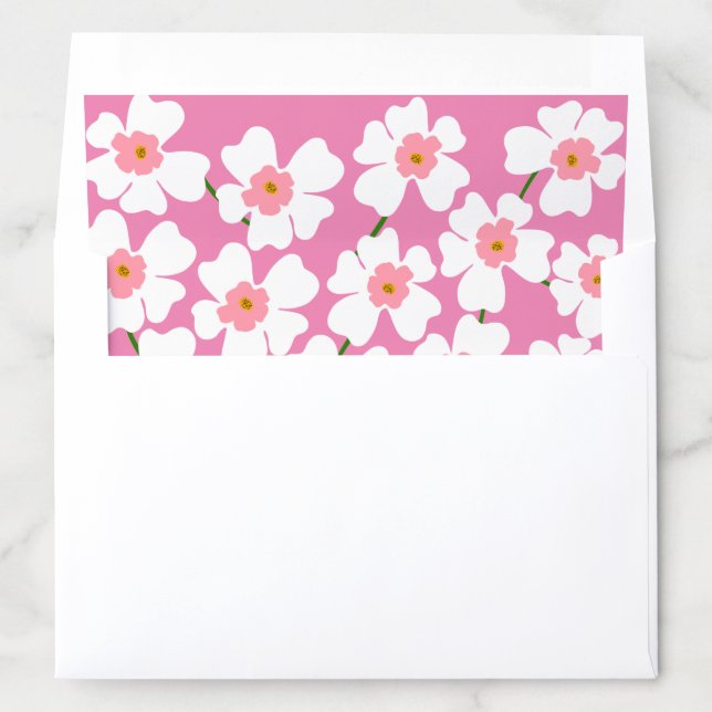 White Fantasy Flower Lover Pattern Pink Envelope Liner (In Envelope)