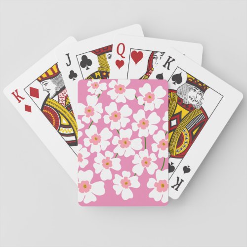 White Fantasy Flower Lover Pattern Pink   Poker Cards