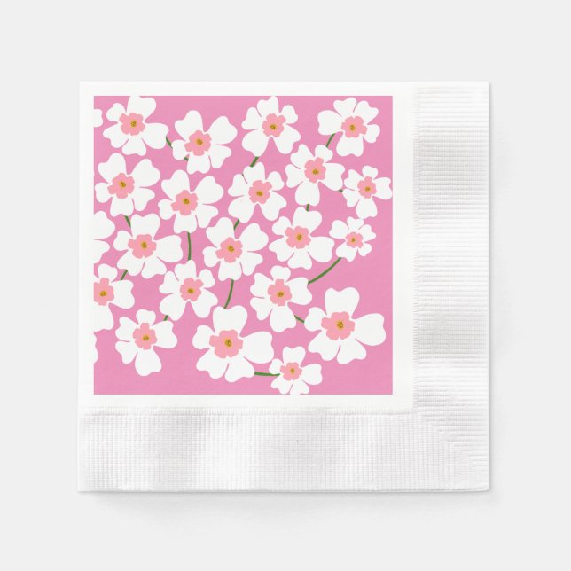White Fantasy Flower Lover Pattern Pink Wedding   Napkins (Front)