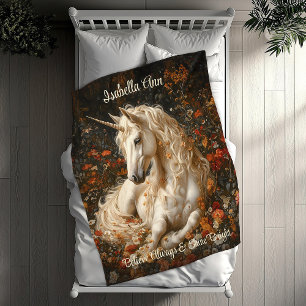 White Fantasy Forest Unicorn Laying in the Flowers Fleece Blanket