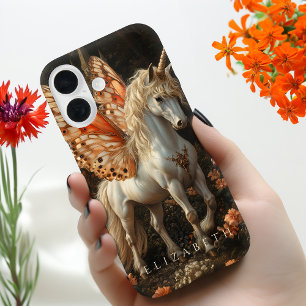 White Fantasy Woodland Unicorn Orange Fairy Wings iPhone 16 Case