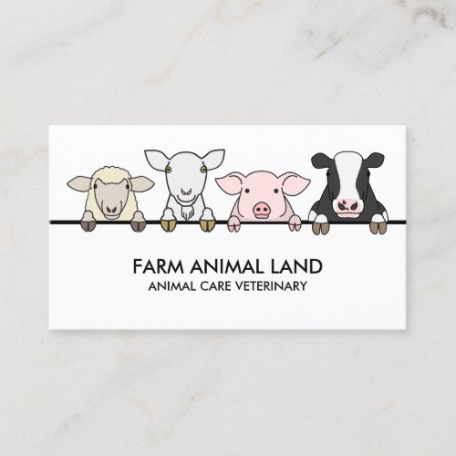 White Farm Animal Cow Sheep Goat Pig Business Card